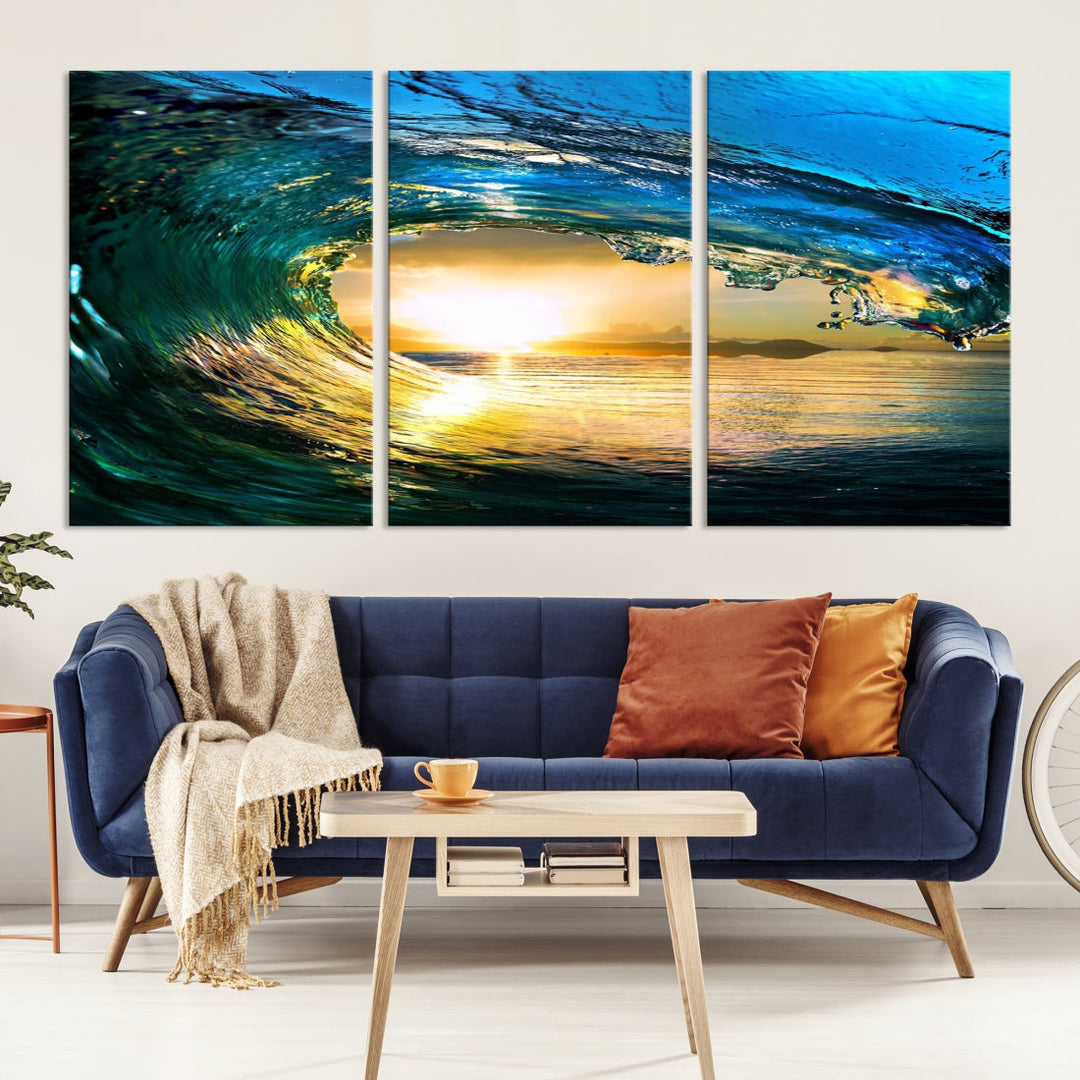 Surfing Wave Sunset Ocean Canvas Print Surf Wall Art Multi Panel Wall Decor