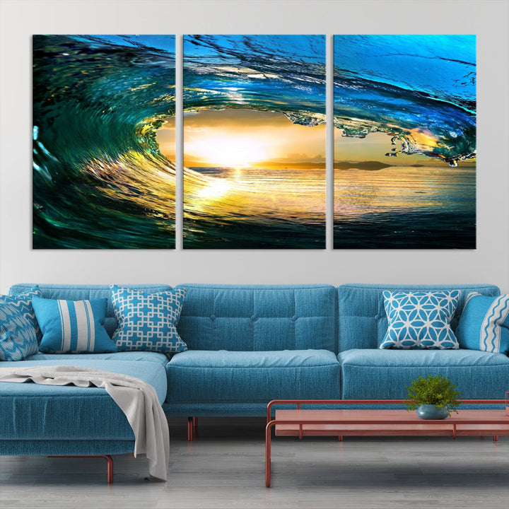 Surfing Wave Sunset Ocean Canvas Print Surf Wall Art Multi Panel Wall Decor