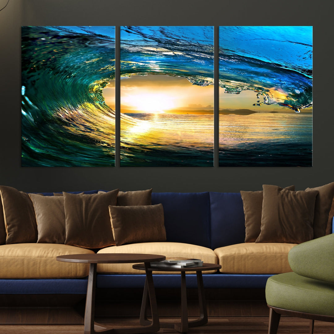 Surfing Wave Sunset Ocean Canvas Print Surf Wall Art Multi Panel Wall Decor