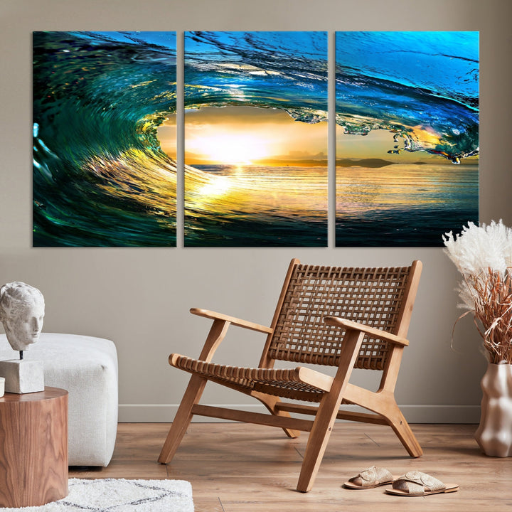 Surfing Wave Sunset Ocean Canvas Print Surf Wall Art Multi Panel Wall Decor