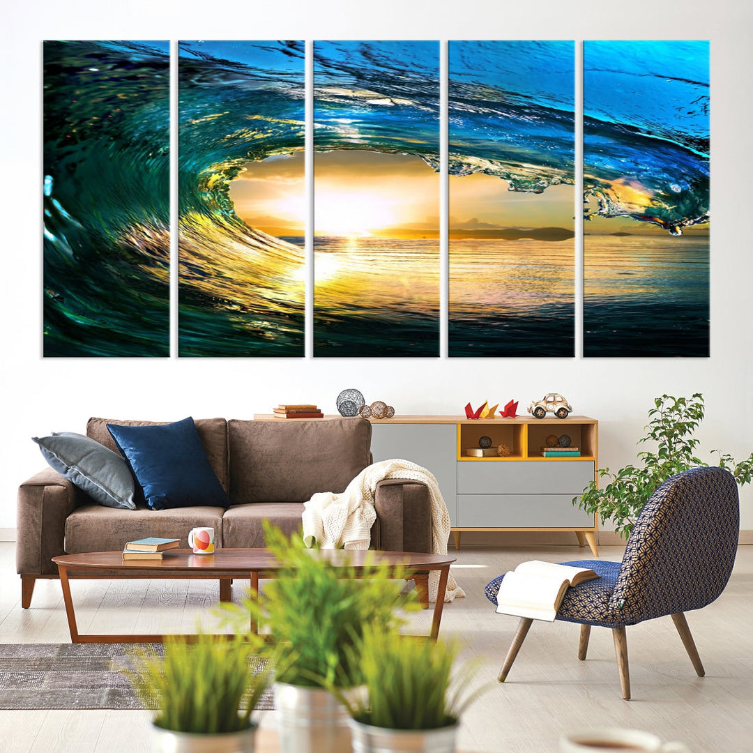 Surfing Wave Sunset Ocean Canvas Print Surf Wall Art Multi Panel Wall Decor