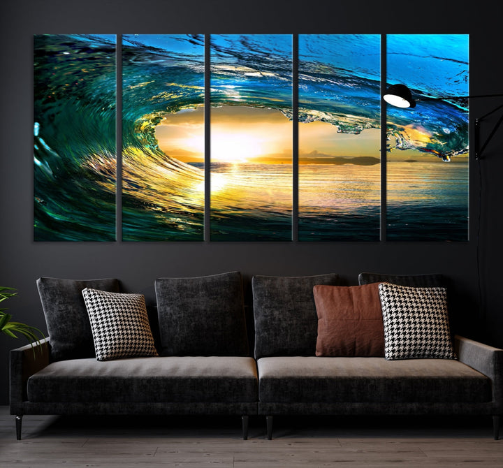 Surfing Wave Sunset Ocean Canvas Print Surf Wall Art Multi Panel Wall Decor