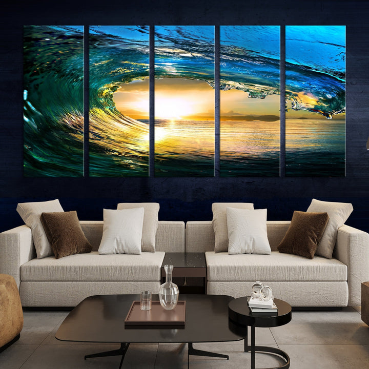 Surfing Wave Sunset Ocean Canvas Print Surf Wall Art Multi Panel Wall Decor