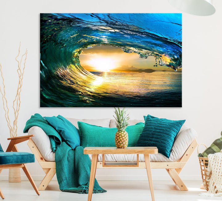 Surfing Wave Sunset Ocean Canvas Print Surf Wall Art Multi Panel Wall Decor