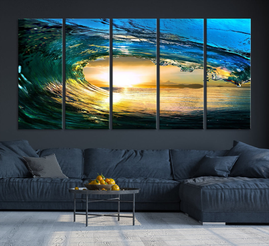 Surfing Wave Sunset Ocean Canvas Print Surf Wall Art Multi Panel Wall Decor