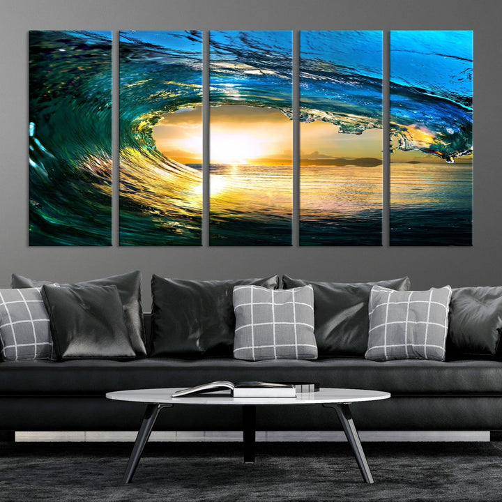 Surfing Wave Sunset Ocean Canvas Print Surf Wall Art Multi Panel Wall Decor