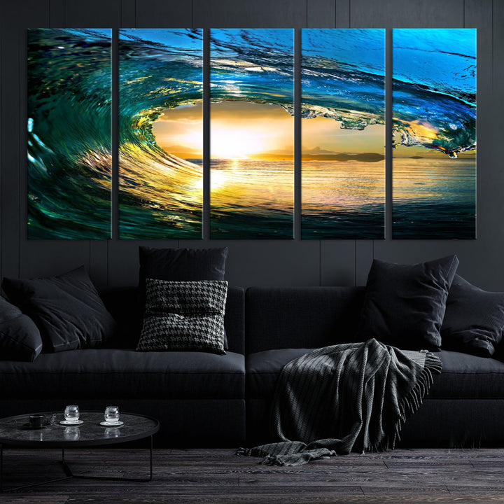 Surfing Wave Sunset Ocean Canvas Print Surf Wall Art Multi Panel Wall Decor