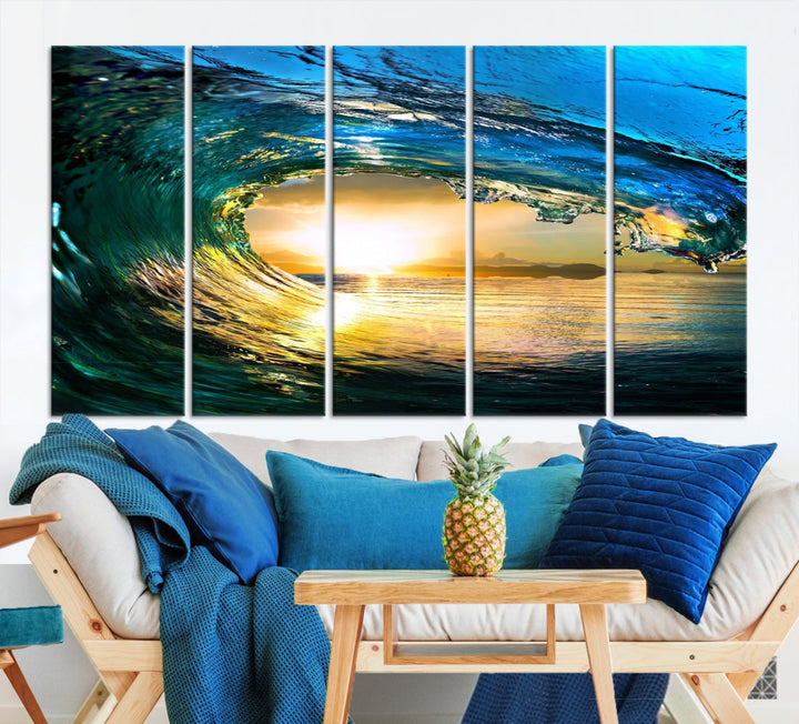 Surfing Wave Sunset Ocean Canvas Print Surf Wall Art Multi Panel Wall Decor