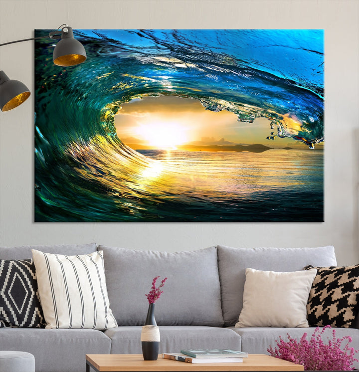 Surfing Wave Sunset Ocean Canvas Print Surf Wall Art Multi Panel Wall Decor