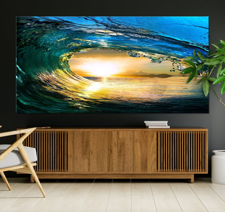 Surfing Wave Sunset Ocean Canvas Print Surf Wall Art Multi Panel Wall Decor