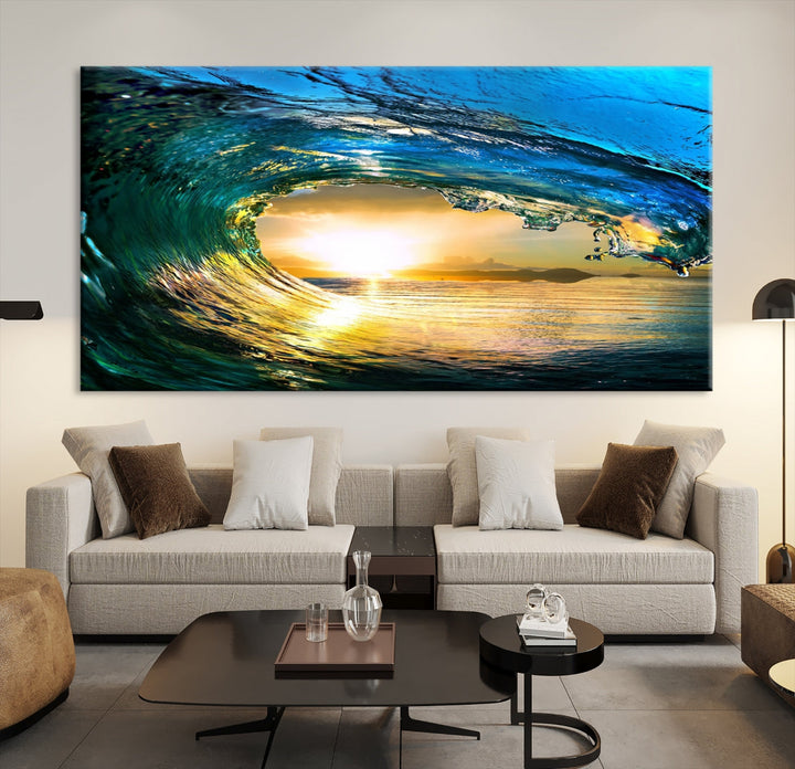 Surfing Wave Sunset Ocean Canvas Print Surf Wall Art Multi Panel Wall Decor