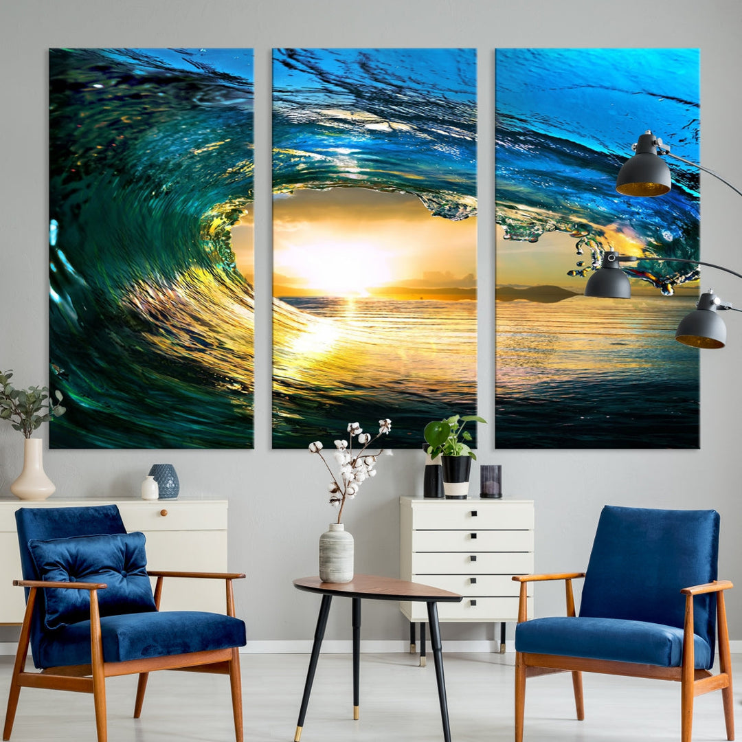 Surfing Wave Sunset Ocean Canvas Print Surf Wall Art Multi Panel Wall Decor