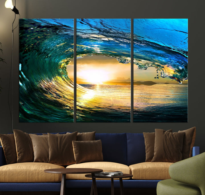 Surfing Wave Sunset Ocean Canvas Print Surf Wall Art Multi Panel Wall Decor