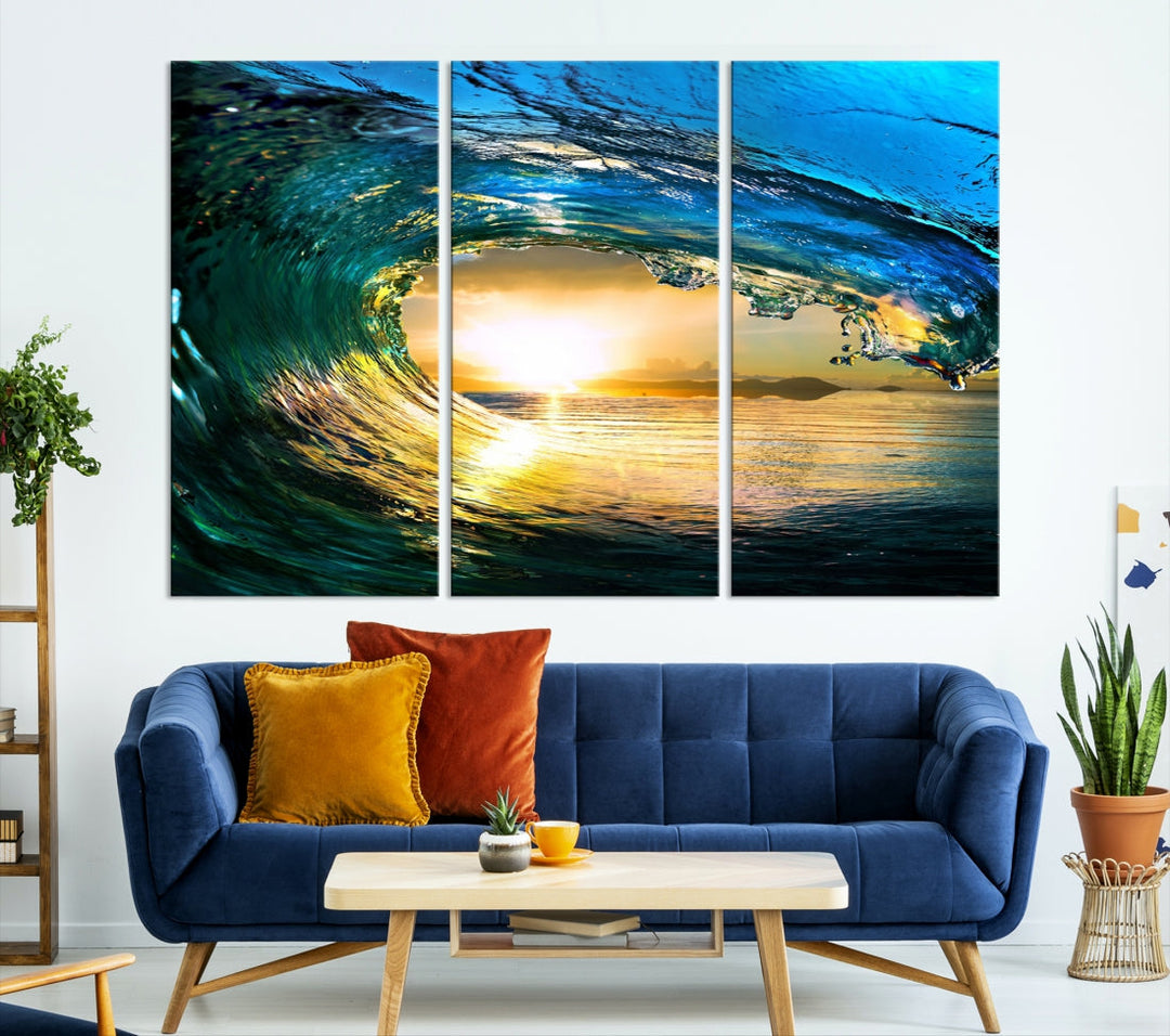 Surfing Wave Sunset Ocean Canvas Print Surf Wall Art Multi Panel Wall Decor