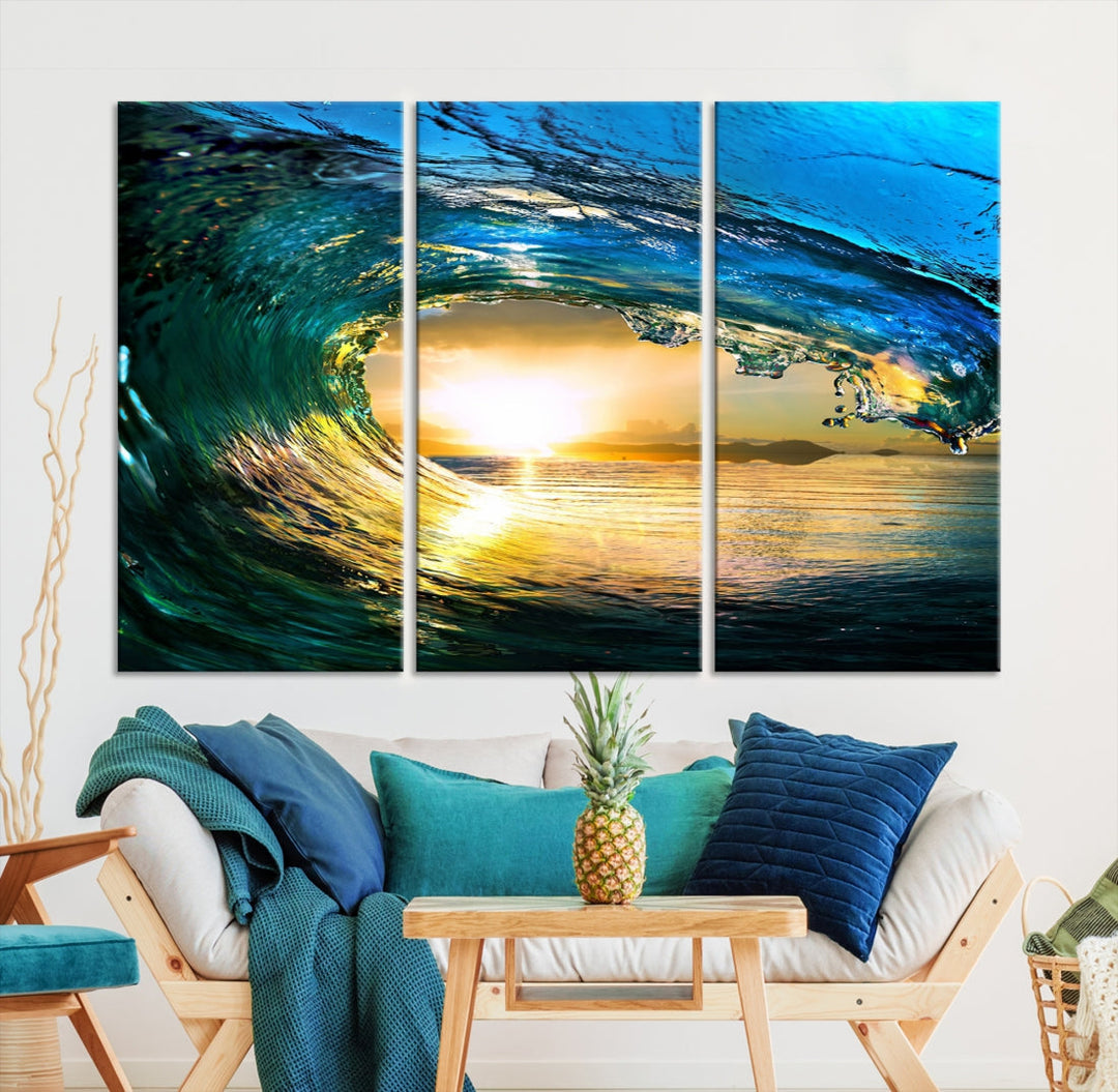 Surfing Wave Sunset Ocean Canvas Print Surf Wall Art Multi Panel Wall Decor