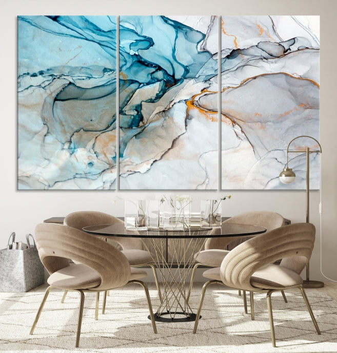 Teal Blue and Gray Abstract Artwork Large Wall Art Modern Canvas Print