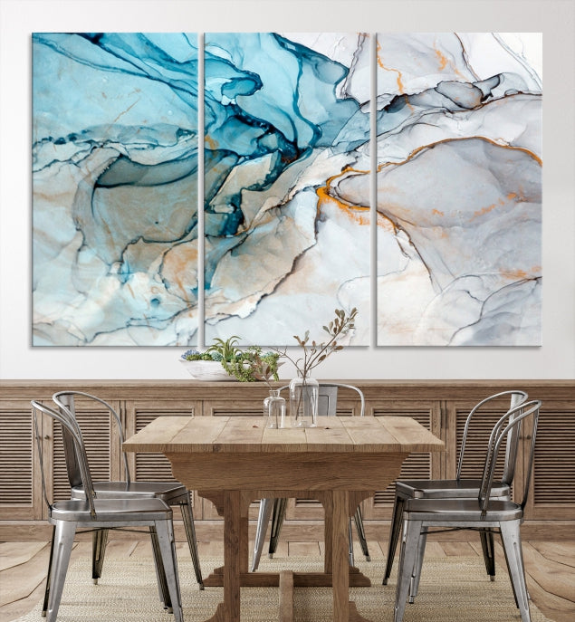 Teal Blue and Gray Abstract Artwork Large Wall Art Modern Canvas Print