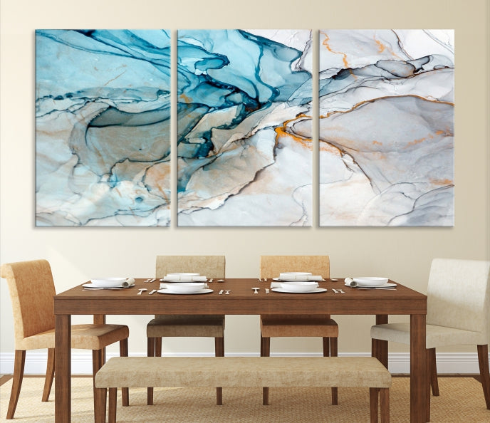 Teal Blue and Gray Abstract Artwork Large Wall Art Modern Canvas Print