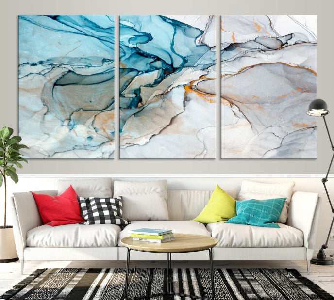 Teal Blue and Gray Abstract Artwork Large Wall Art Modern Canvas Print