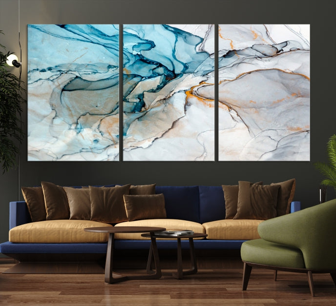 Teal Blue and Gray Abstract Artwork Large Wall Art Modern Canvas Print