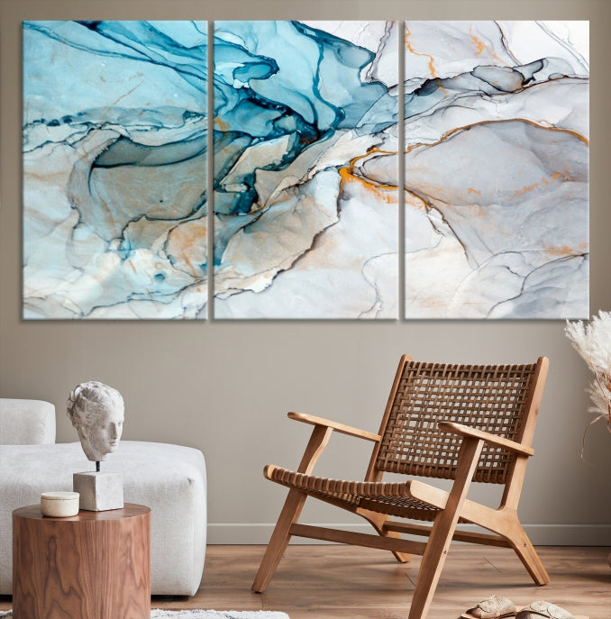 Teal Blue and Gray Abstract Artwork Large Wall Art Modern Canvas Print