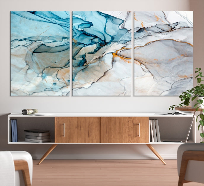 Teal Blue and Gray Abstract Artwork Large Wall Art Modern Canvas Print