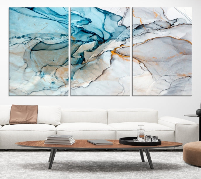 Teal Blue and Gray Abstract Artwork Large Wall Art Modern Canvas Print