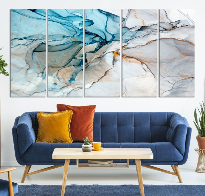 Teal Blue and Gray Abstract Artwork Large Wall Art Modern Canvas Print