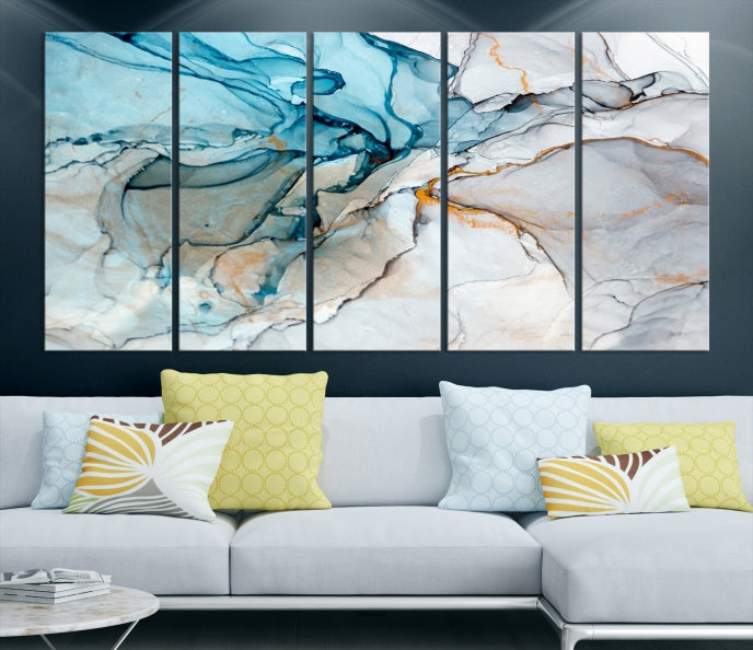 Teal Blue and Gray Abstract Artwork Large Wall Art Modern Canvas Print