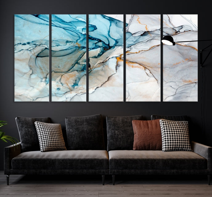 Teal Blue and Gray Abstract Artwork Large Wall Art Modern Canvas Print