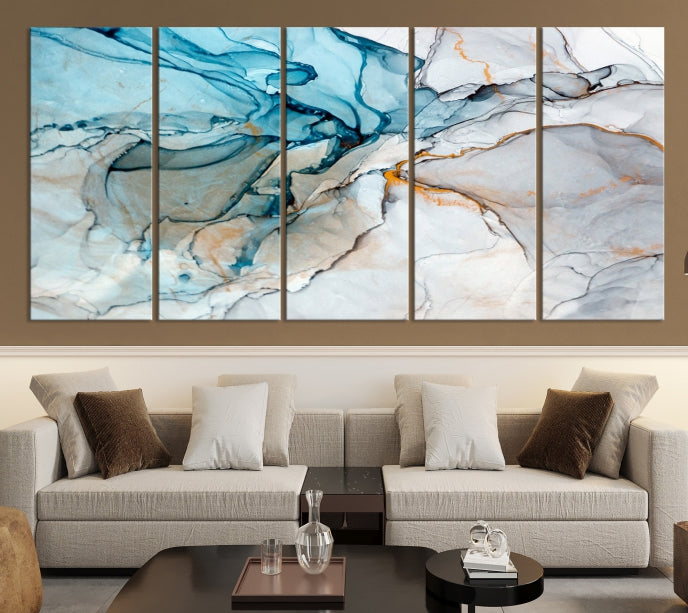 Teal Blue and Gray Abstract Artwork Large Wall Art Modern Canvas Print