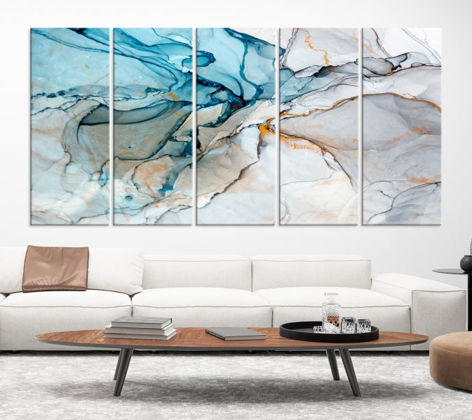 Teal Blue and Gray Abstract Artwork Large Wall Art Modern Canvas Print