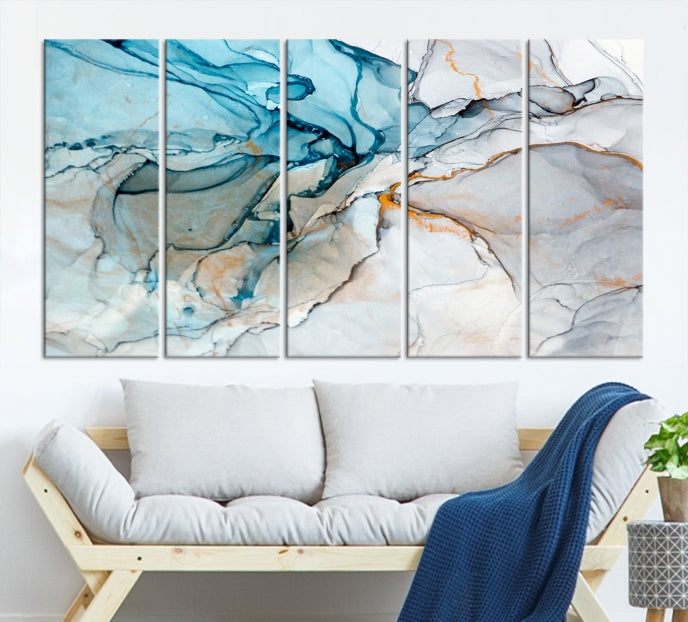 Teal Blue and Gray Abstract Artwork Large Wall Art Modern Canvas Print