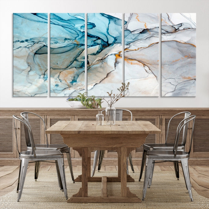 Teal Blue and Gray Abstract Artwork Large Wall Art Modern Canvas Print