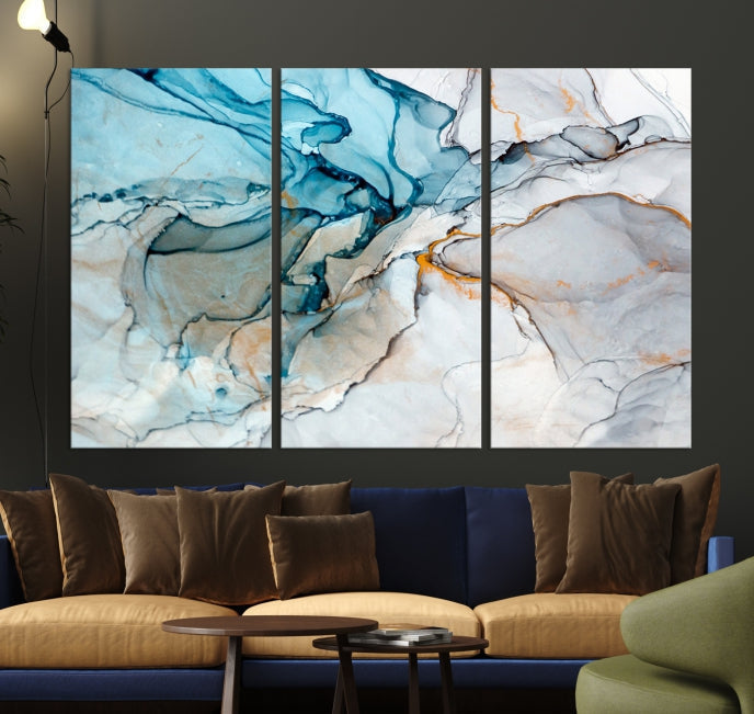 Teal Blue and Gray Abstract Artwork Large Wall Art Modern Canvas Print