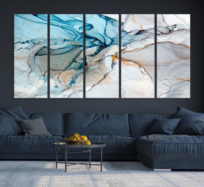 Teal Blue and Gray Abstract Artwork Large Wall Art Modern Canvas Print