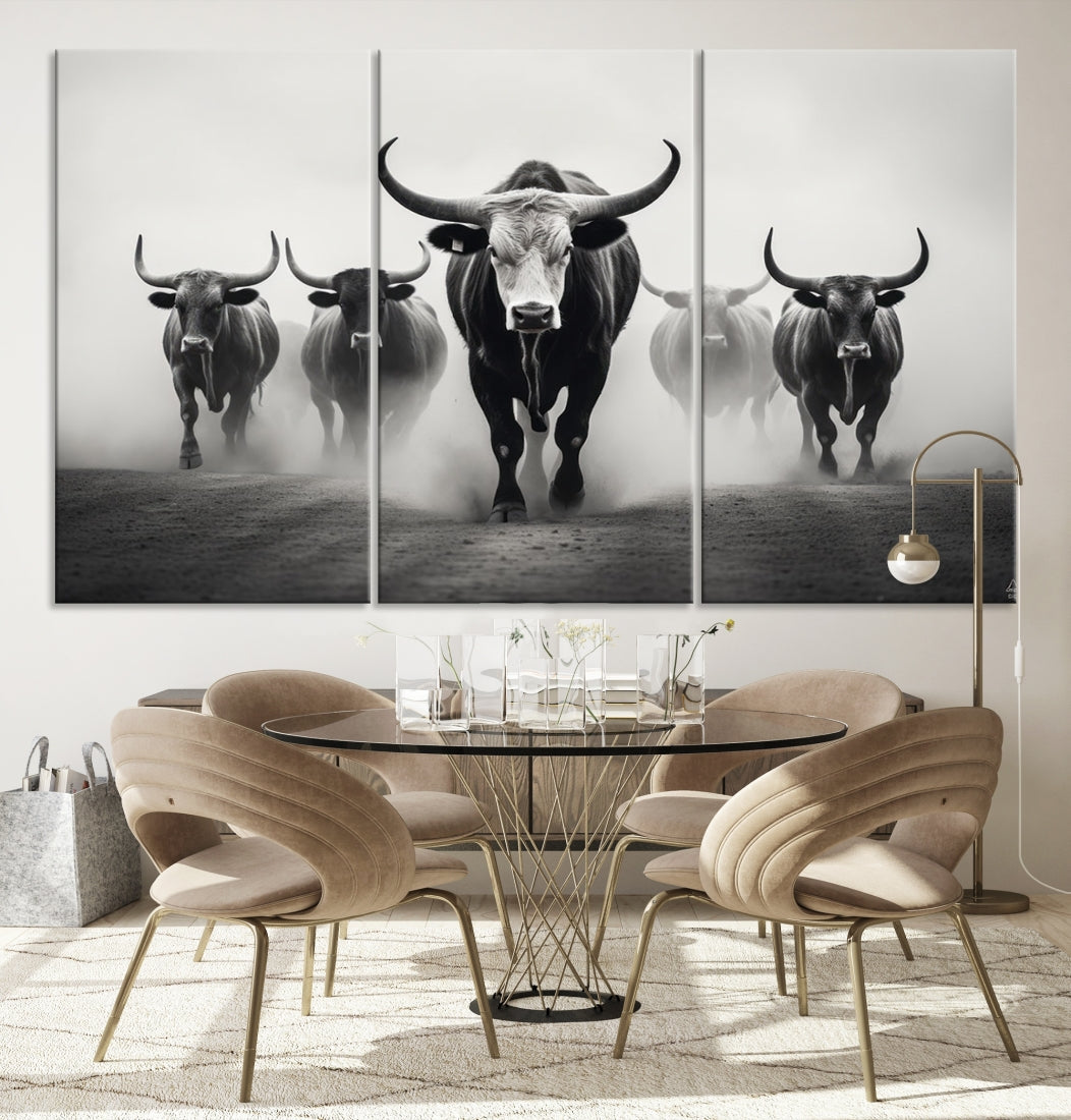 Texas Bighorn Cow Animal Wall Art Canvas Print, Longhorn Cow Large Wall Art