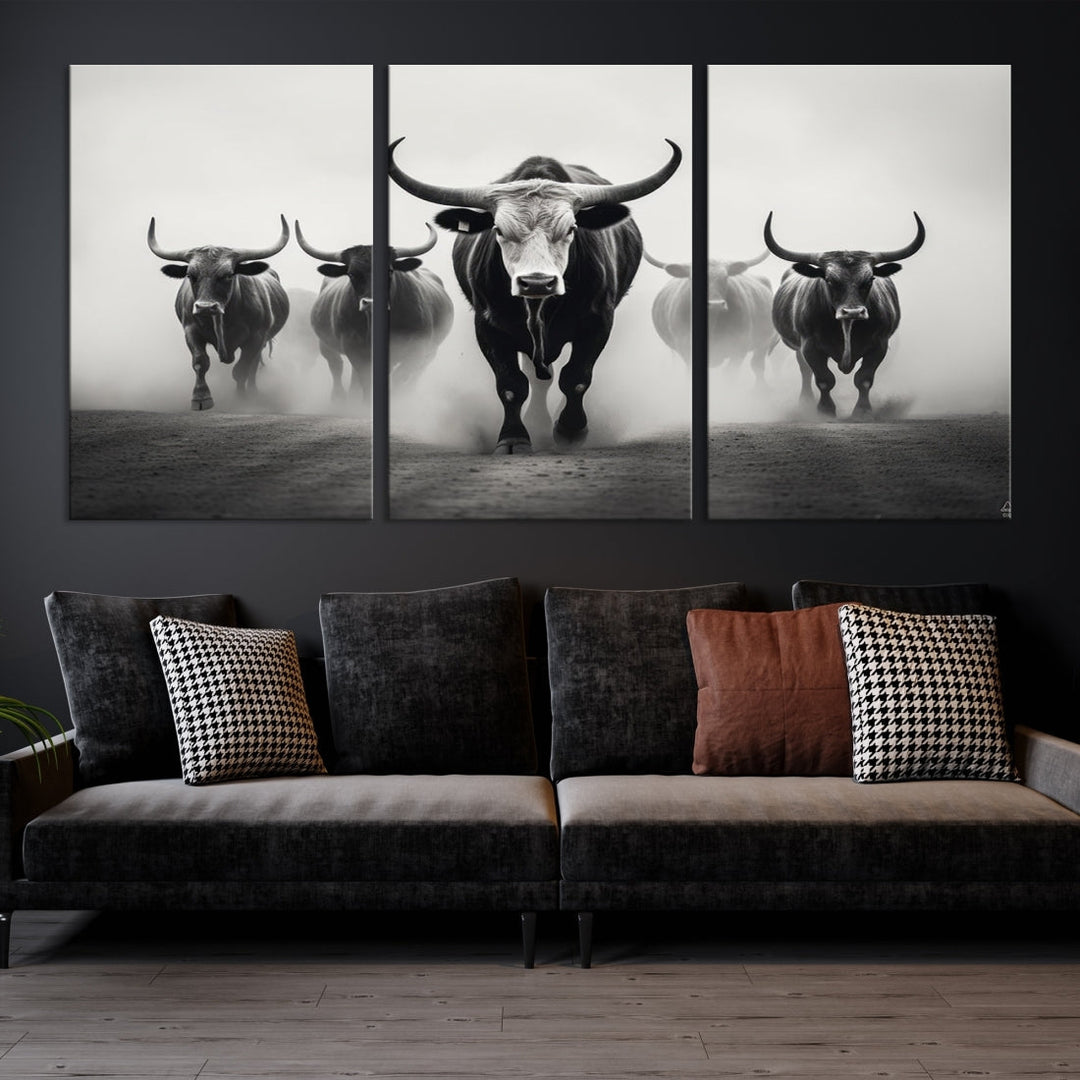 Texas Bighorn Cow Animal Wall Art Canvas Print, Longhorn Cow Large Wall Art