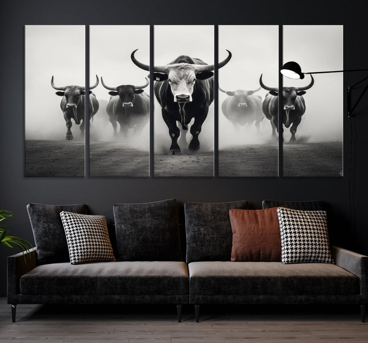 Texas Bighorn Cow Animal Wall Art Canvas Print, Longhorn Cow Large Wall Art