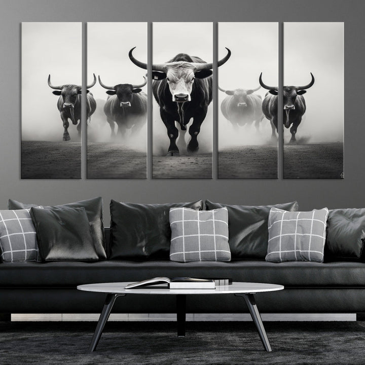 Texas Bighorn Cow Animal Wall Art Canvas Print, Longhorn Cow Large Wall Art