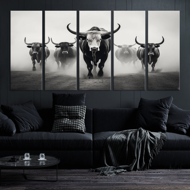 Texas Bighorn Cow Animal Wall Art Canvas Print, Longhorn Cow Large Wall Art