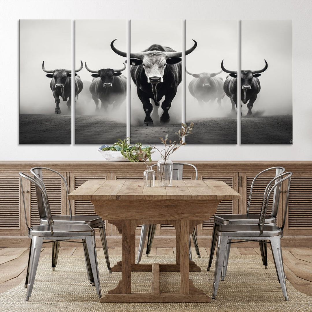 Texas Bighorn Cow Animal Wall Art Canvas Print, Longhorn Cow Large Wall Art