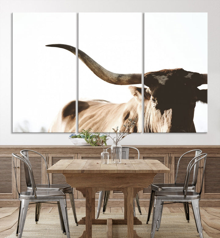 Texas Cow Big Horn Wall Art Canvas