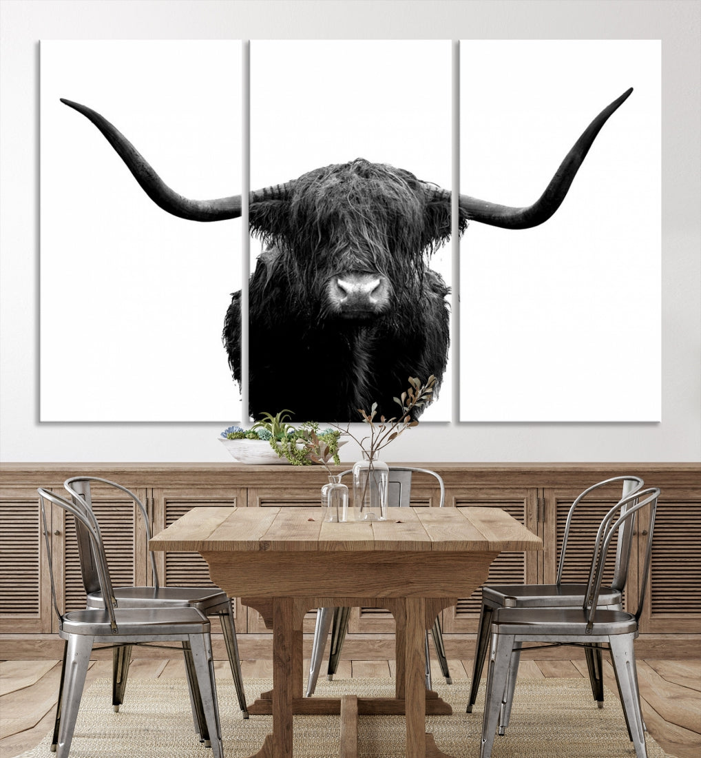 Texas Cow Big Horn Wall Art Canvas