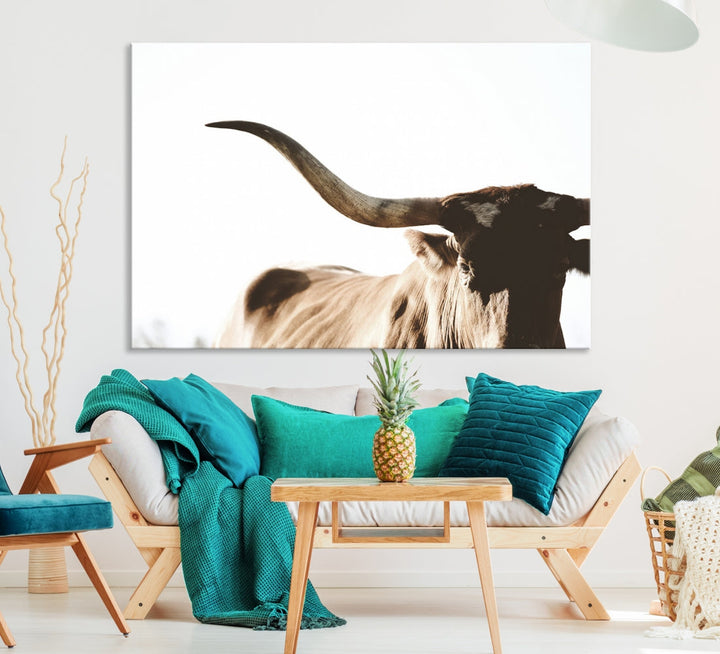 Texas Cow Big Horn Wall Art Canvas