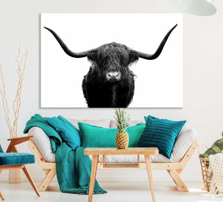 Texas Cow Big Horn Wall Art Canvas