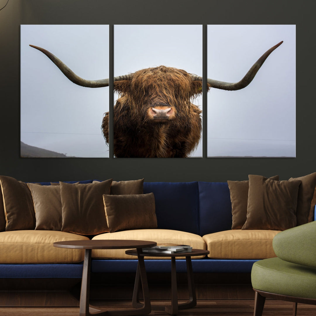 Texas Cow Big Horn Wall Art Canvas