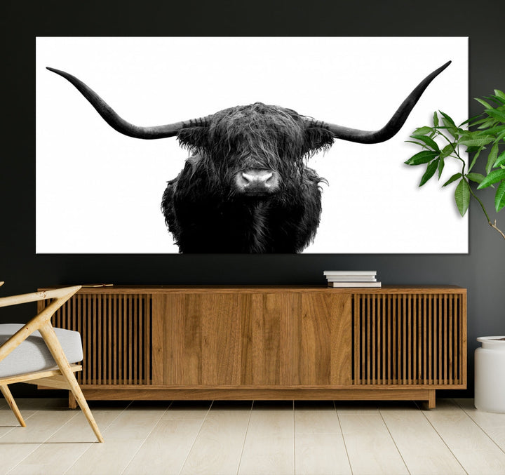 Texas Cow Big Horn Wall Art Canvas