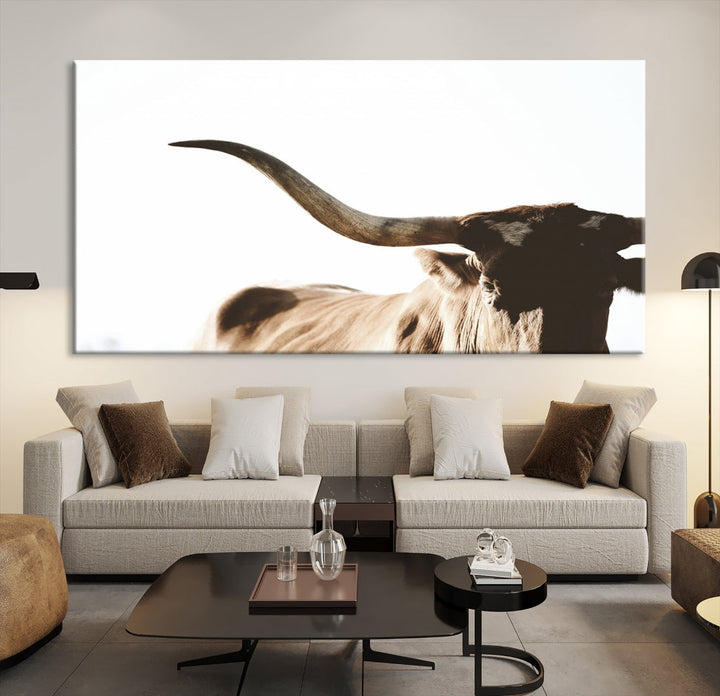 Texas Cow Big Horn Wall Art Canvas