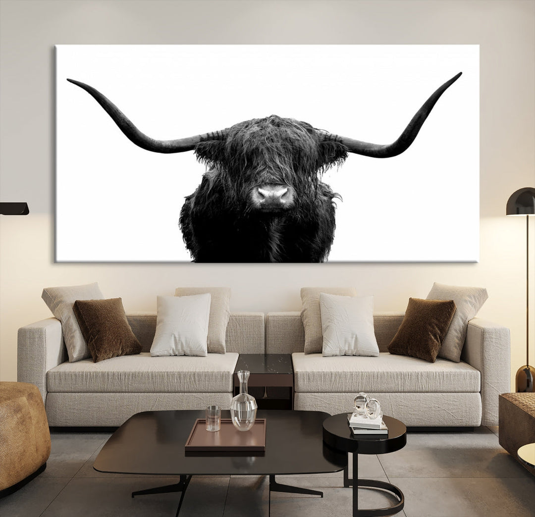 Texas Cow Big Horn Wall Art Canvas